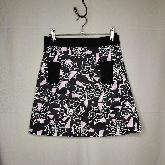 Unique Vintage Black and Pink Spiderweb Mini Skirt 60s Inspired - Picture 1 of 2